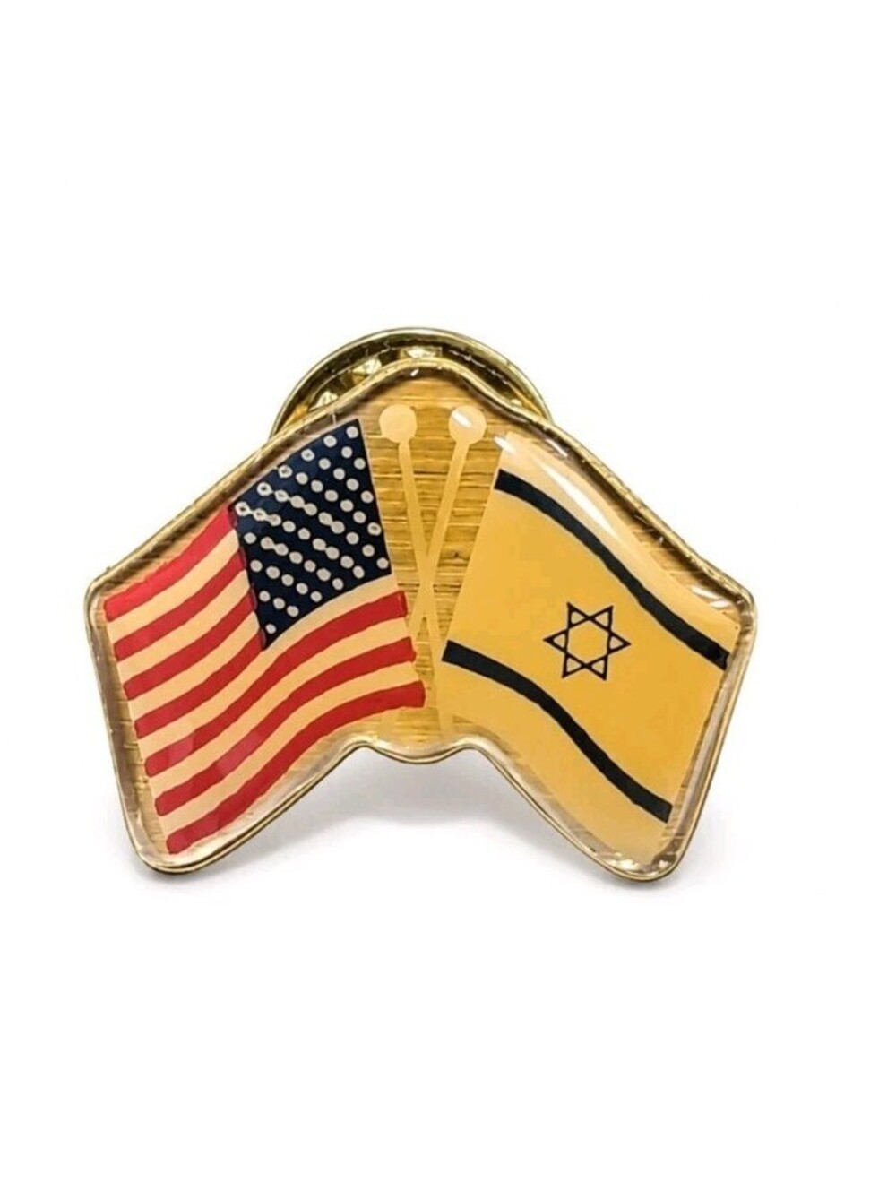 USA and Israel Crossed Flags Friendship Enamel Lapel Pin Gold Tone Vintage